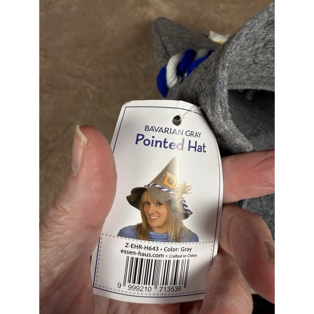 Essen Haus Gray Felt Pointed Hat Oktoberfest Masquerade One Size Z-EHR-H643 - Picture 4 of 11